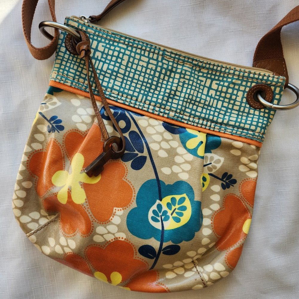 Fossil Floral Coated Canvas/ Genuine Leather Crossbody Shoulder Bag